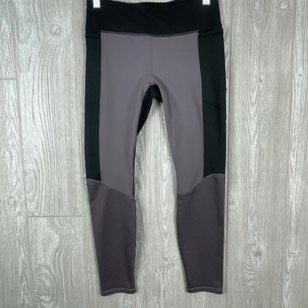 UEC FABLETICS POWERHOLD BLACK GREY LAVENDER PURPLE MESH PANEL LEGGINGS SZ M
